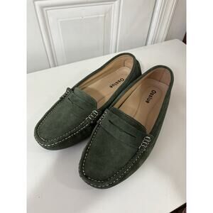 Osslue Women's Suede Leather Penny Loafers Green On Driving Moccasins size 11